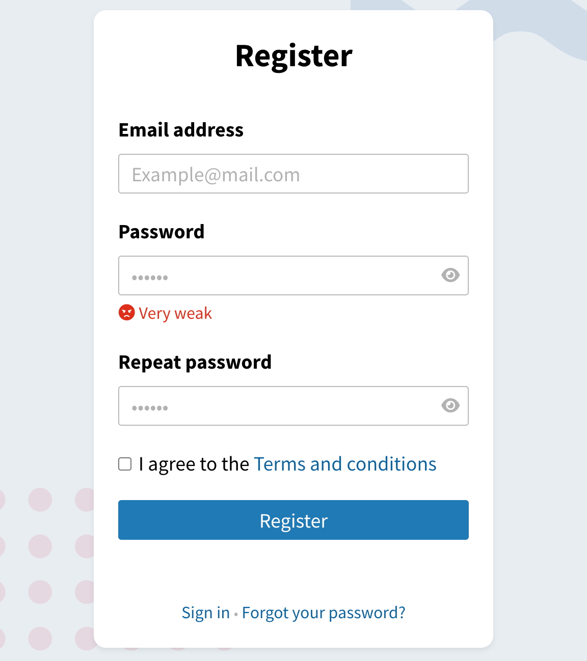 Registration form