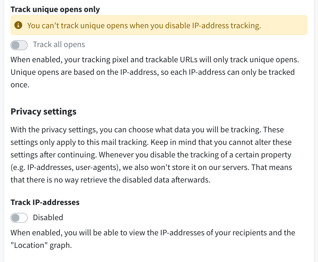 Can't track unique opens while IP-tracking is disabled