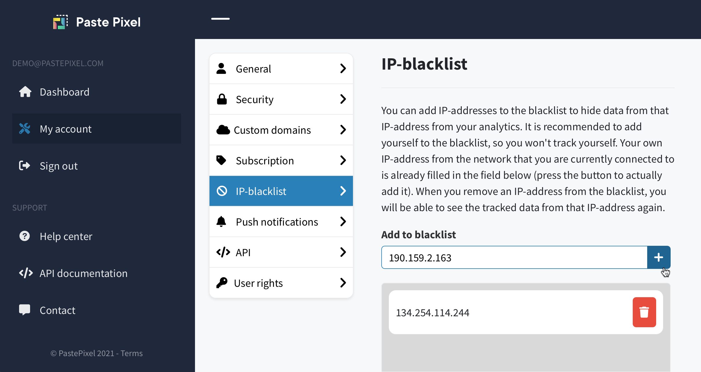 Add IP-address to the blacklist
