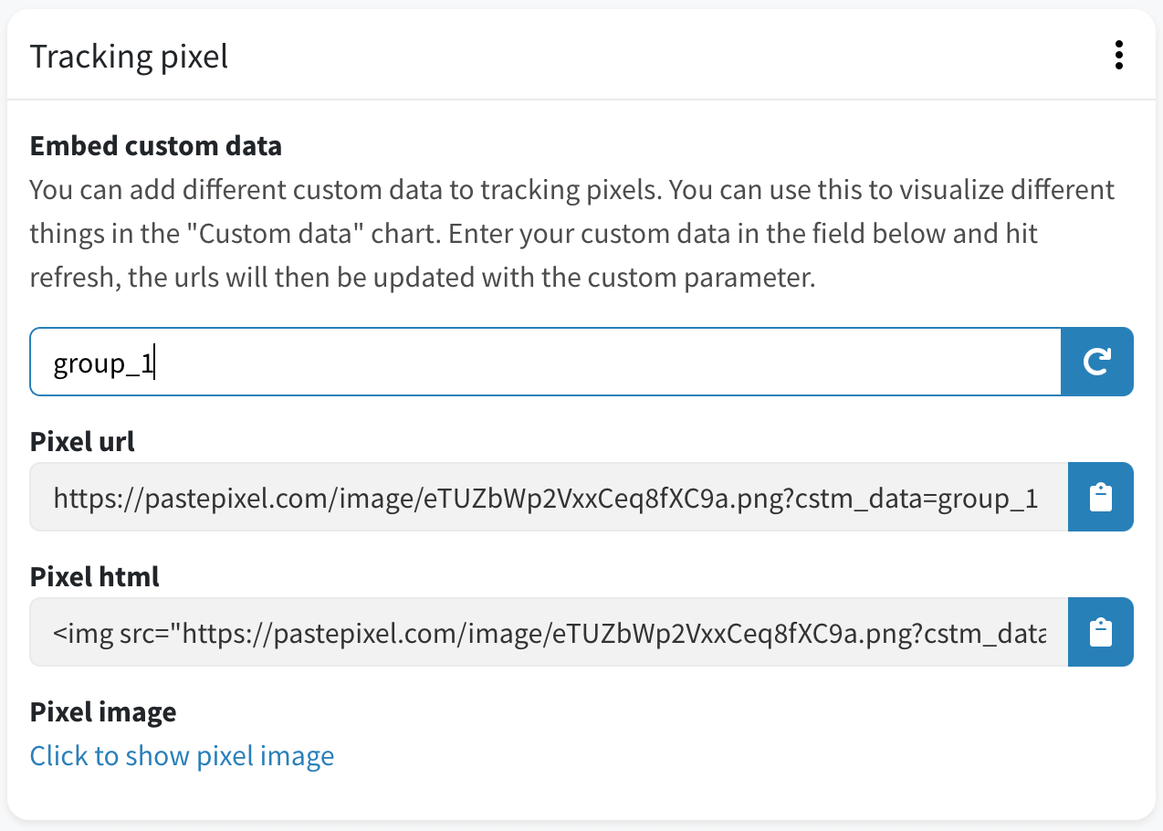 Gegenereerde tracking pixel met custom data