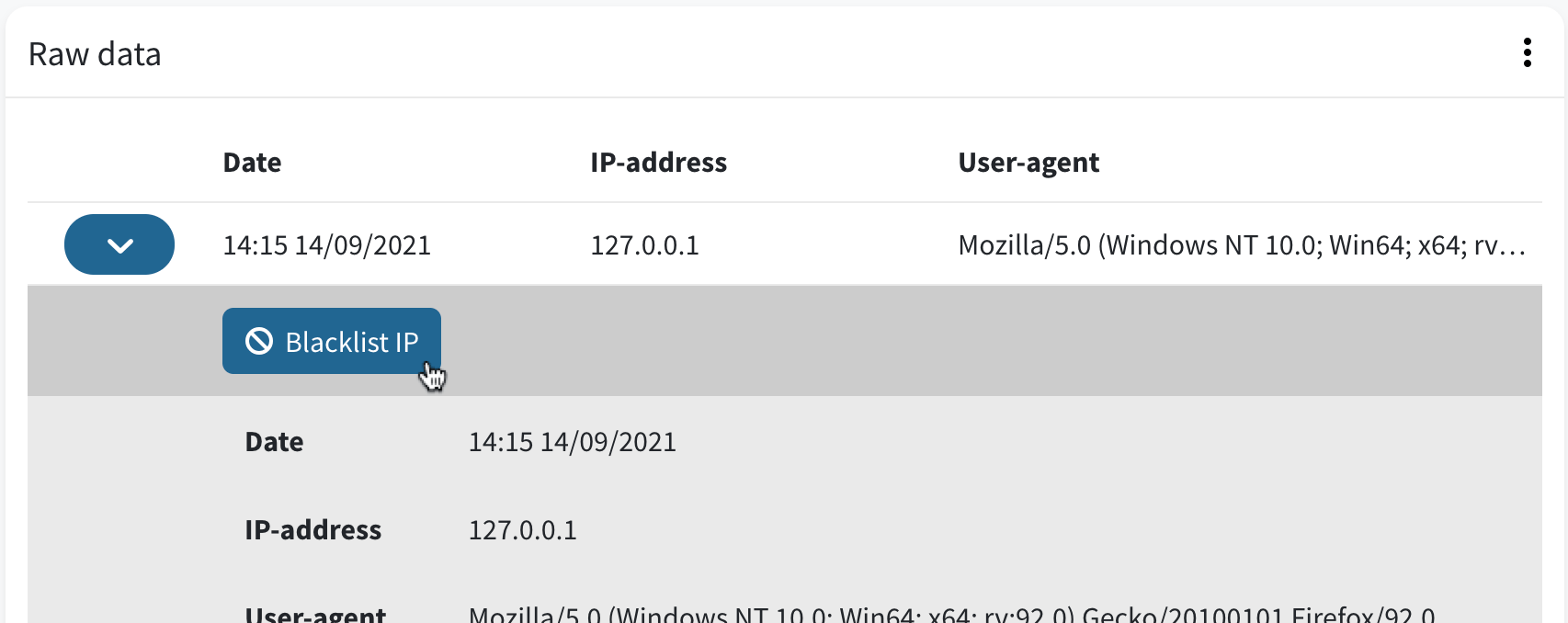 Blacklist IP-address via raw data