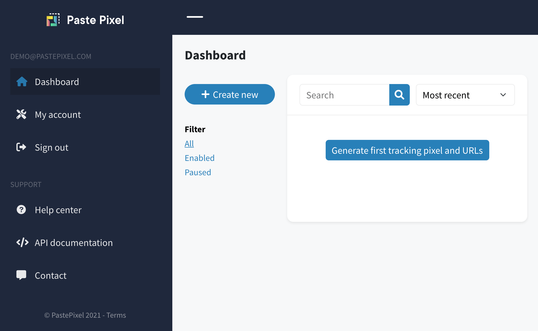 PastePixel dashboard