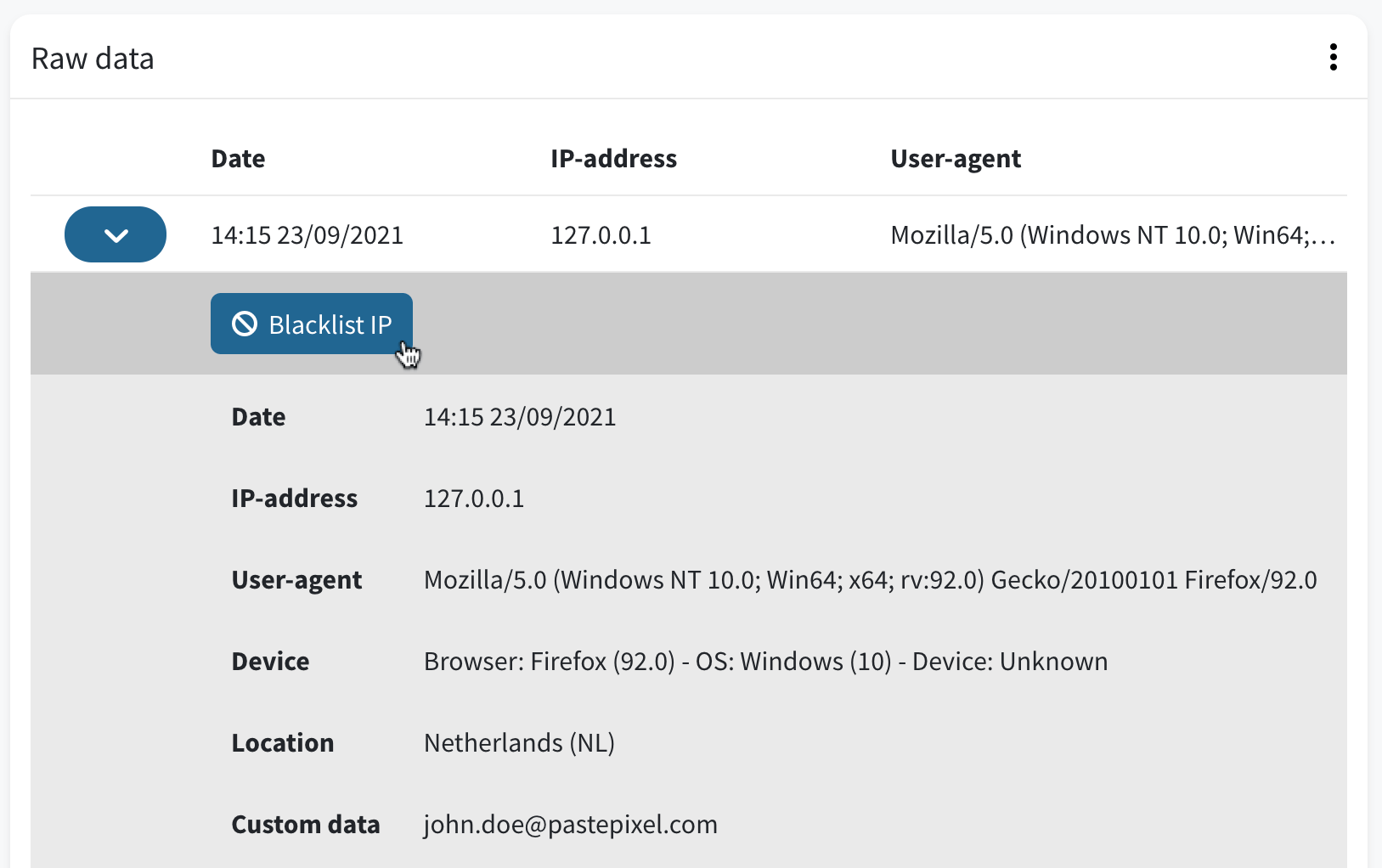 Blacklist IP vanuit raw data