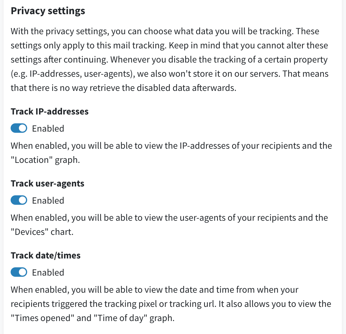 Privacy settings options