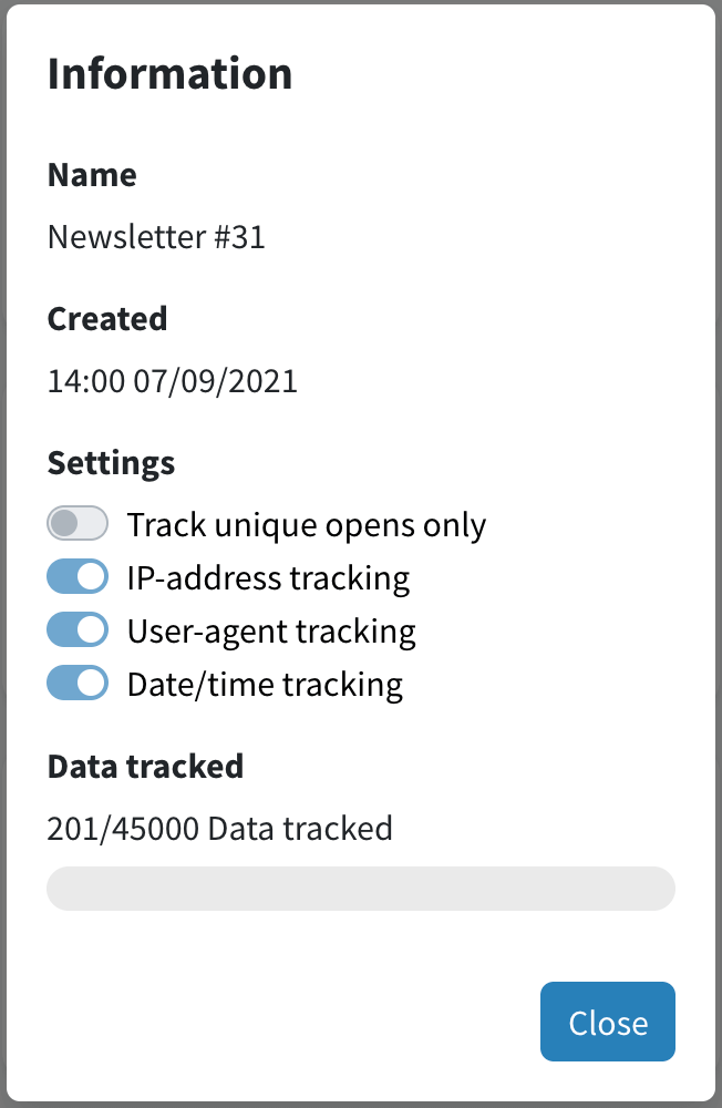 Mail tracking informatie